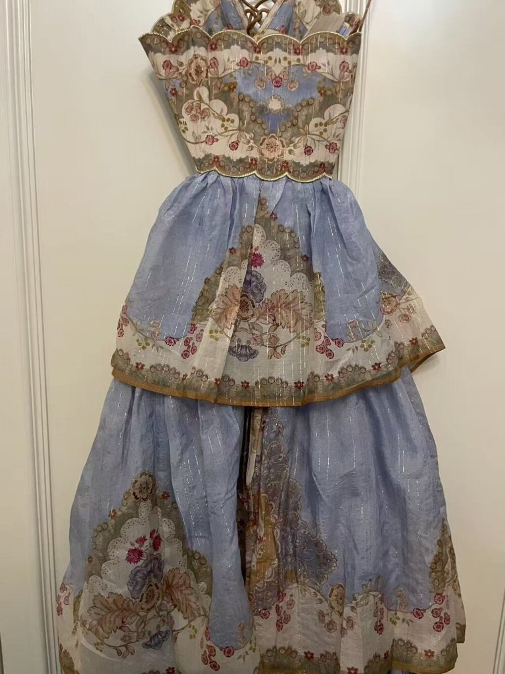 Zimmermann Tiered Linen Blend Maxi Dress Floral Lace Up Back Size 0 - Picture 8 of 11